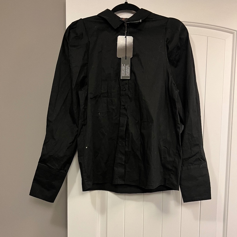 Black puffy sleeve dress shirt